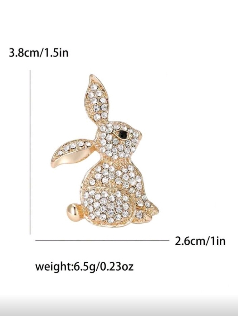 Gold Rhinestone Bunny Brooch Pin - Picture 4 of 4